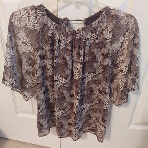 LOFT Brown and Cream Patterned Blouse